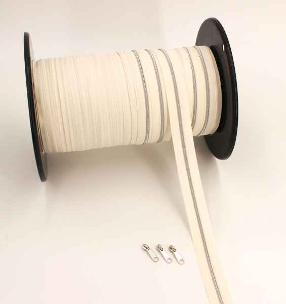 Endlosreißverschluss metallisiert schmal naturweiß/silber (1m)